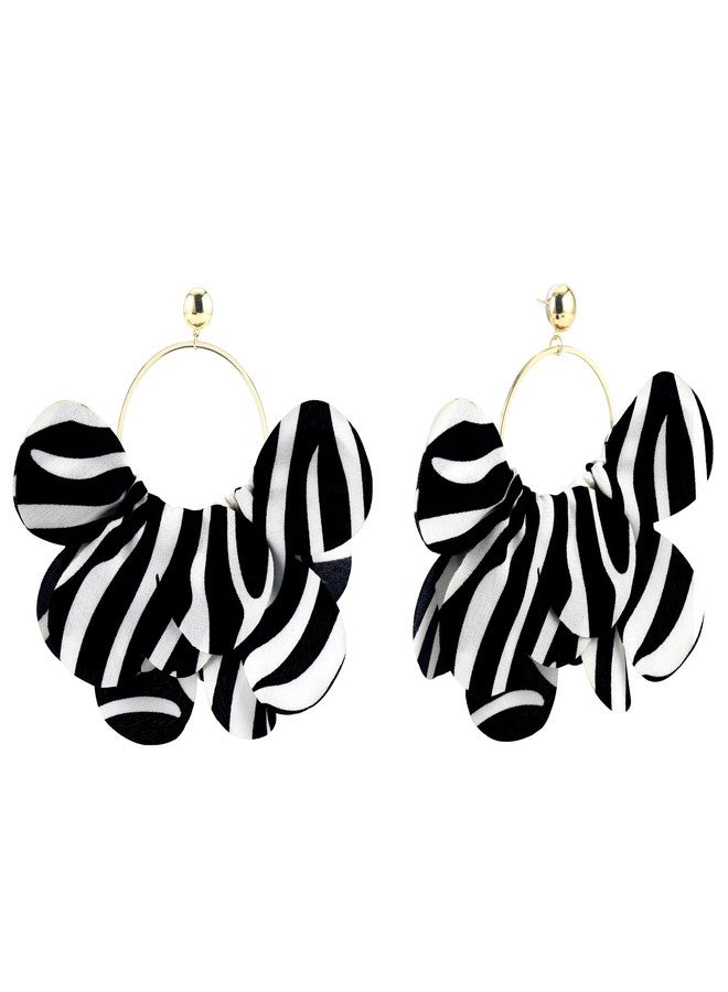 PLwelth Zebra Print Hoop Earrings for Women Gold Hoop Drop Dangle Earrings Black White Stripe Long Drop Earrings Statement Large Huggie Hoop Earrings Trendy Jewelry Gifts for Her Birthday Christmas - Image 1